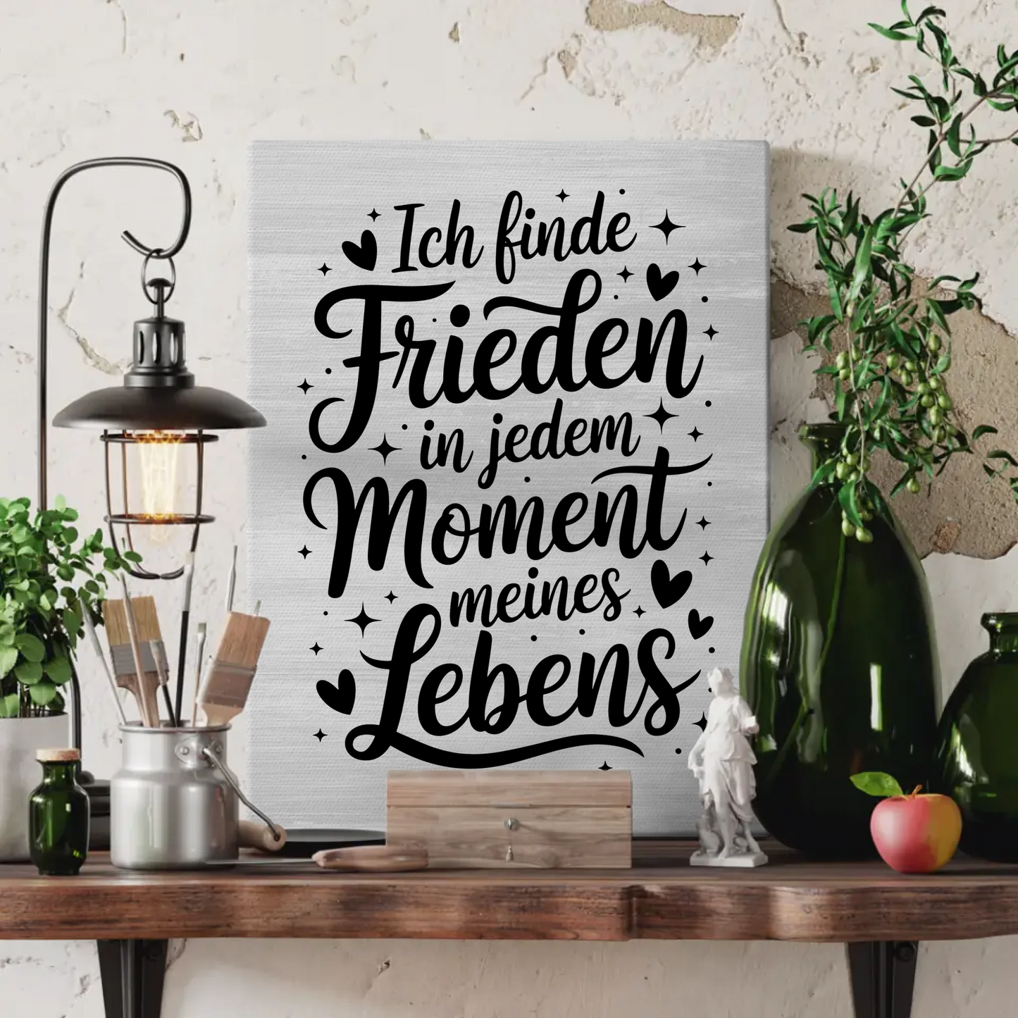Affirmation Leinwand mit Spruch Ich finde Frieden positiv