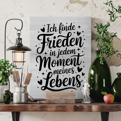Affirmation Leinwand mit Spruch Ich finde Frieden positiv