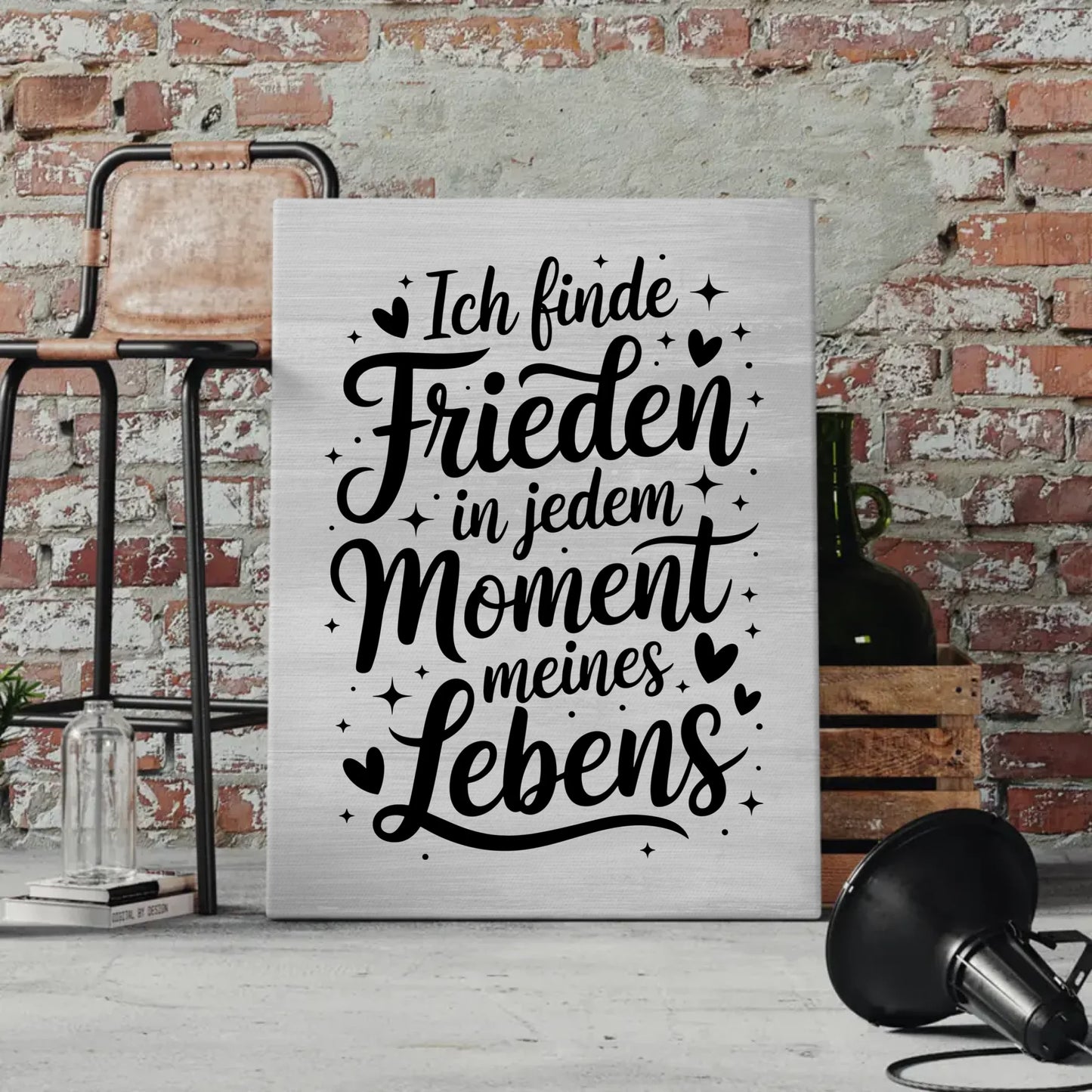Affirmation Leinwand mit Spruch Ich finde Frieden positiv