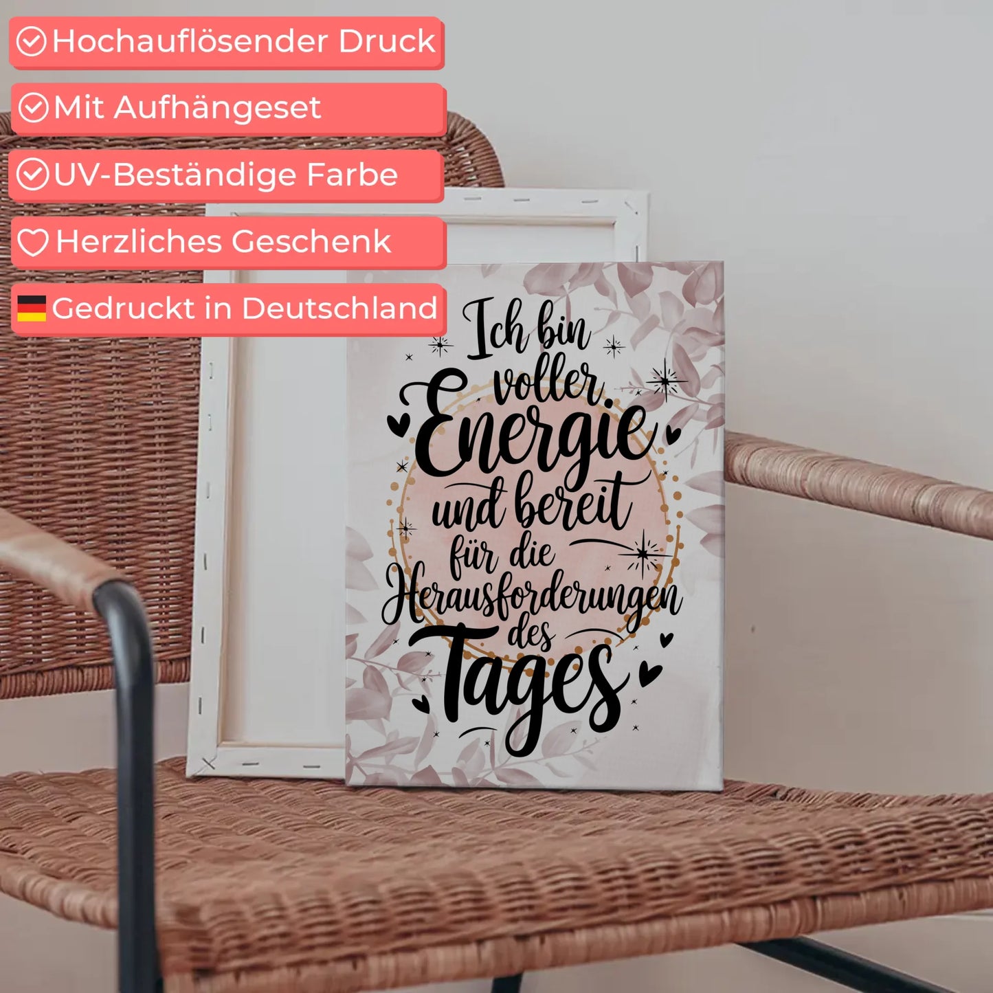 Spruch Leinwand Affirmation Positiv voller Energie und bereit