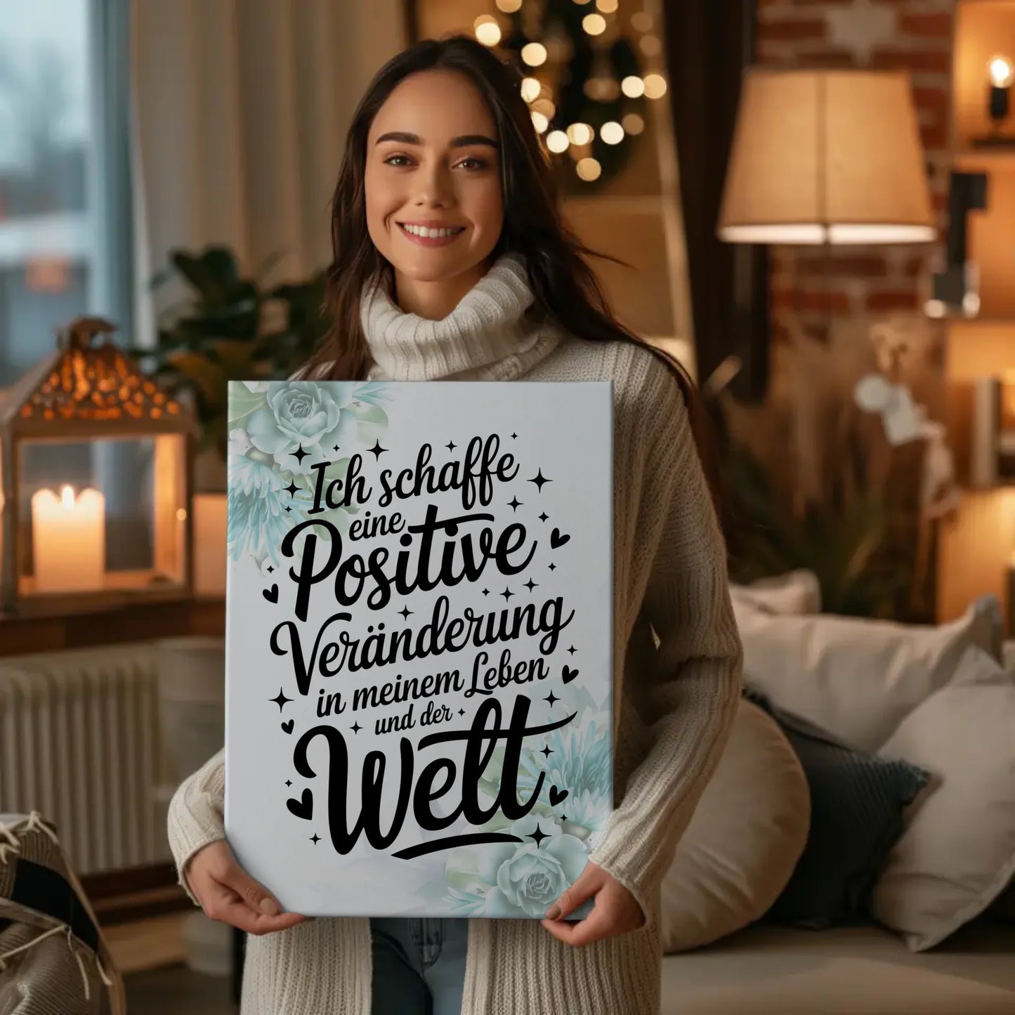 Leinwand mit Spruch Affirmation positive Veränderung im Leben
