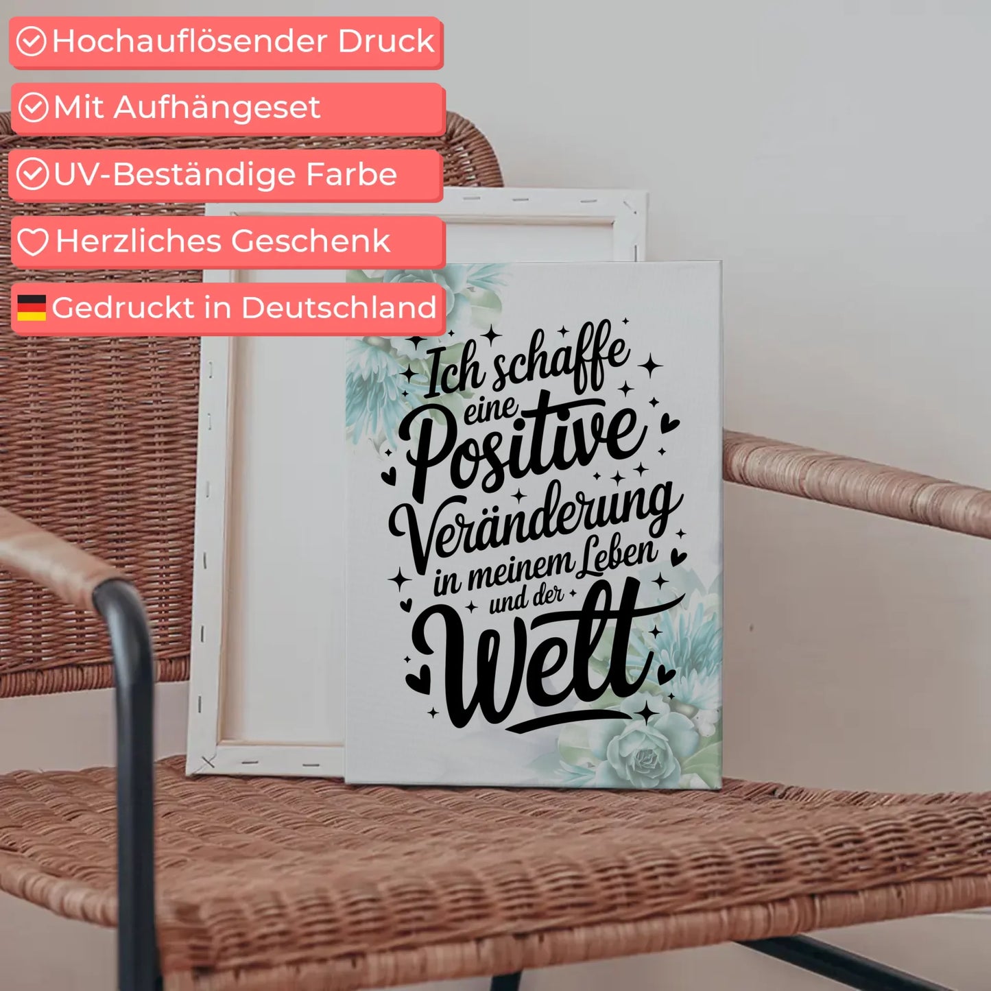 Leinwand mit Spruch Affirmation positive Veränderung im Leben
