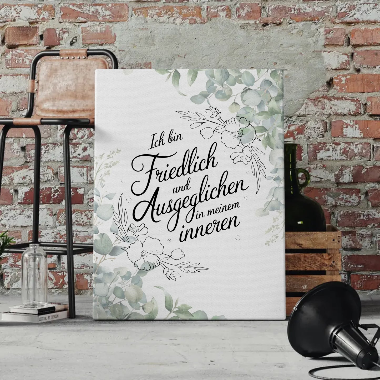 Affirmation Spruch Leinwand Ich bin friedlich und ausgeglichen