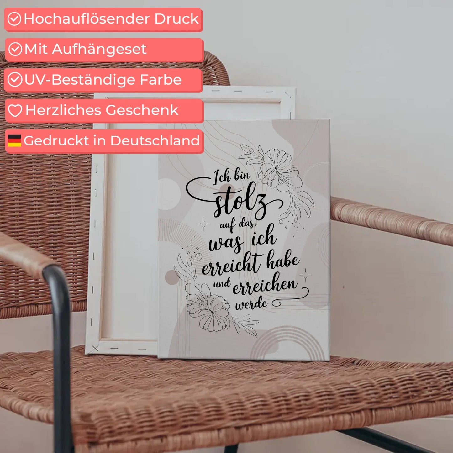 Affirmation Leinwand Spruch stolz auf das Erreichte und Zukünftige