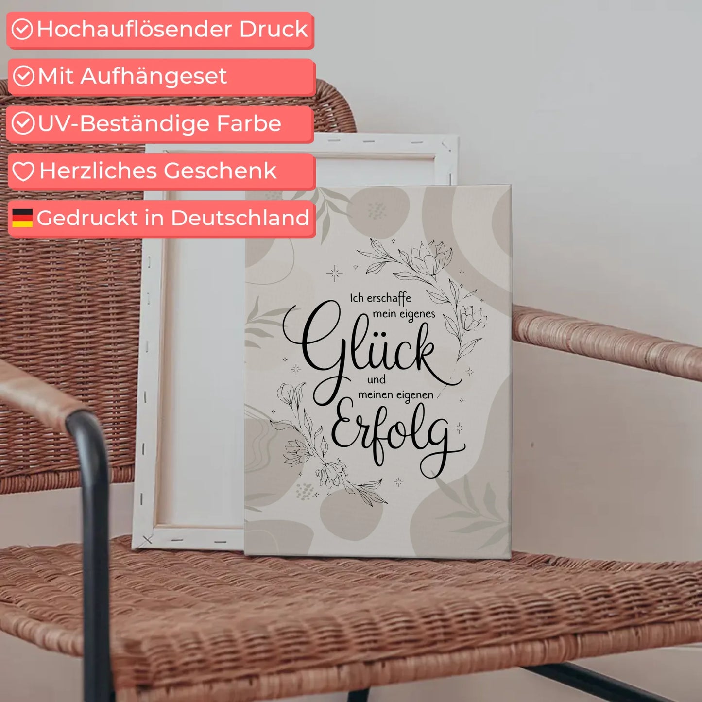 Spruch Leinwand Affirmation Ich erschaffe mein eigenes Glück positiv