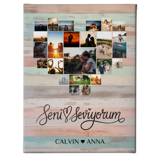 Personalisierte Fotoleinwand Liebe Fotocollage Seni Seviyorum