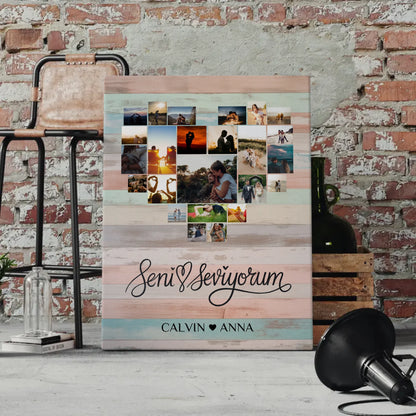 Personalisierte Fotoleinwand Liebe Fotocollage Seni Seviyorum