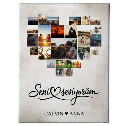 Personalisierte PaarFotoleinwand Fotocollage Seni Seviyorum