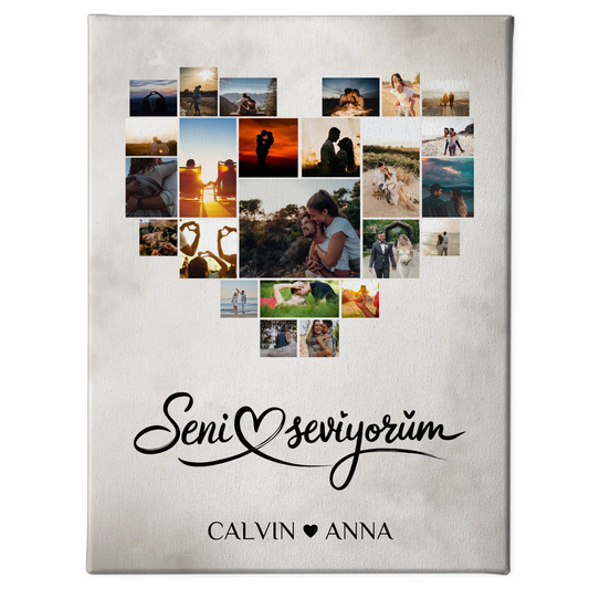 Personalisierte PaarFotoleinwand Fotocollage Seni Seviyorum
