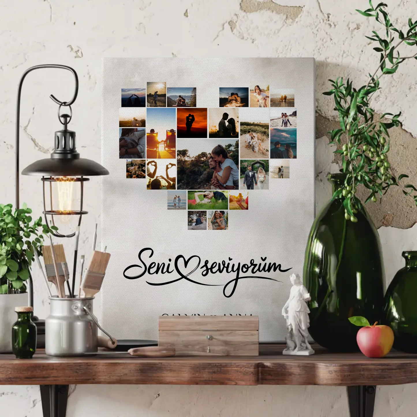 Personalisierte PaarFotoleinwand Fotocollage Seni Seviyorum