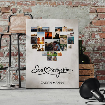 Personalisierte PaarFotoleinwand Fotocollage Seni Seviyorum