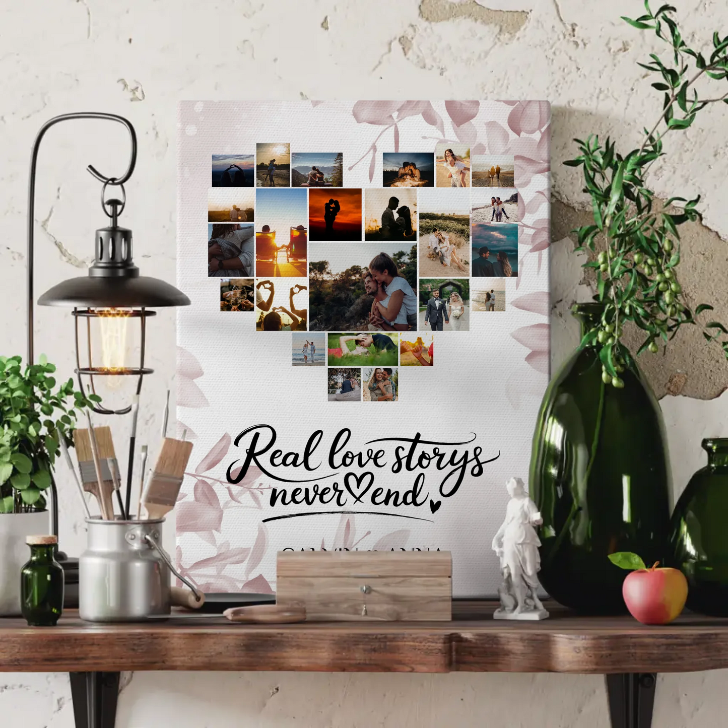 Personalisierte Fotoleinwand Liebe Fotocollage Real Love Storys never end