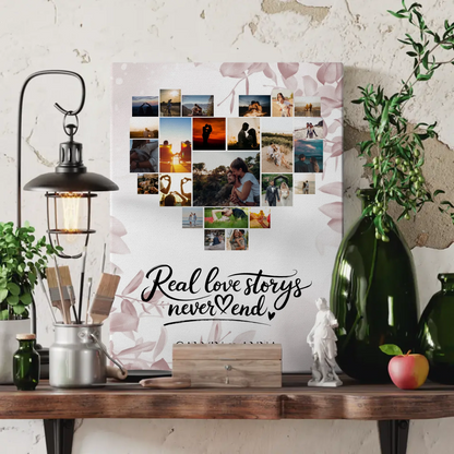 Personalisierte Fotoleinwand Liebe Fotocollage Real Love Storys never end