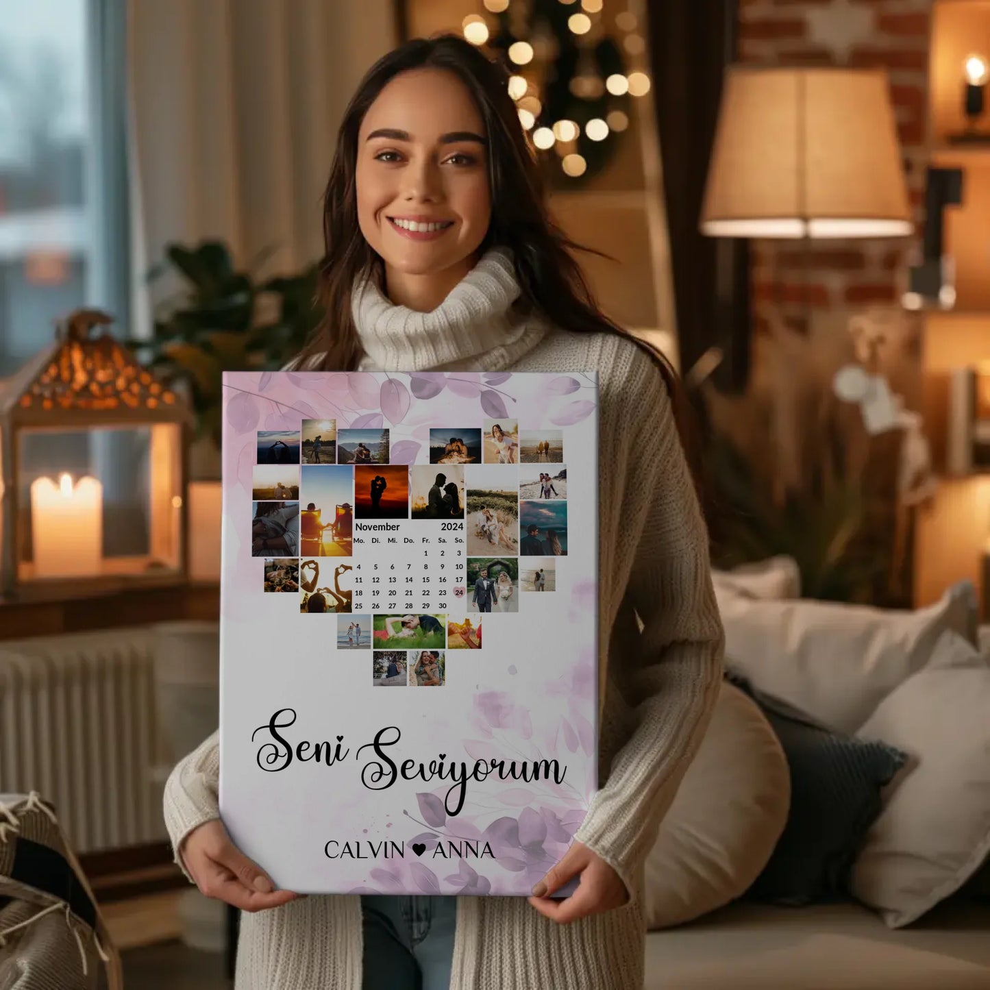 Valentinstag Leinwand Fotocollage Seni Seviyorum Geschenk