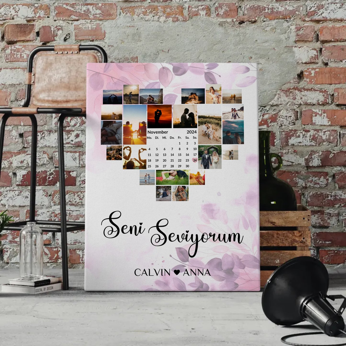 Valentinstag Leinwand Fotocollage Seni Seviyorum Geschenk