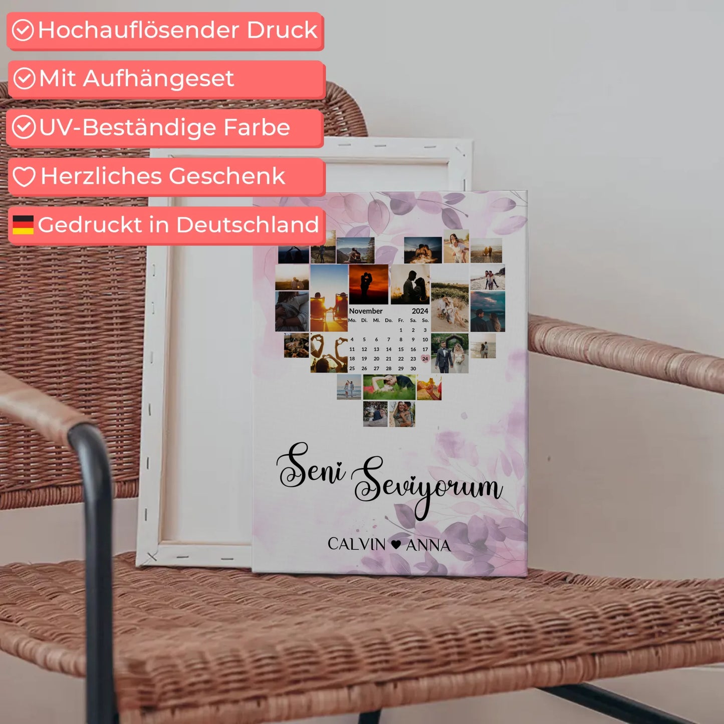 Valentinstag Leinwand Fotocollage Seni Seviyorum Geschenk