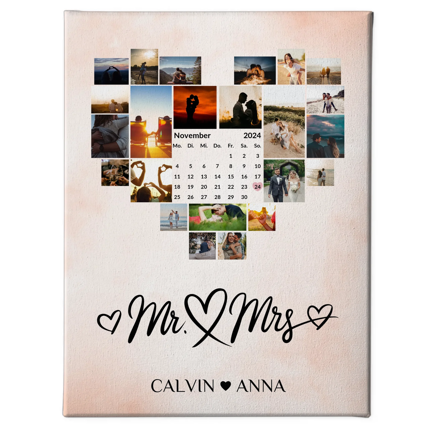 Personalisierte PaarFotoleinwand Fotocollage Mr & Mrs Geschenk