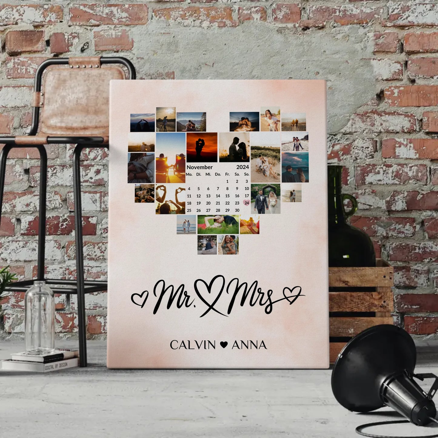 Personalisierte PaarFotoleinwand Fotocollage Mr & Mrs Geschenk