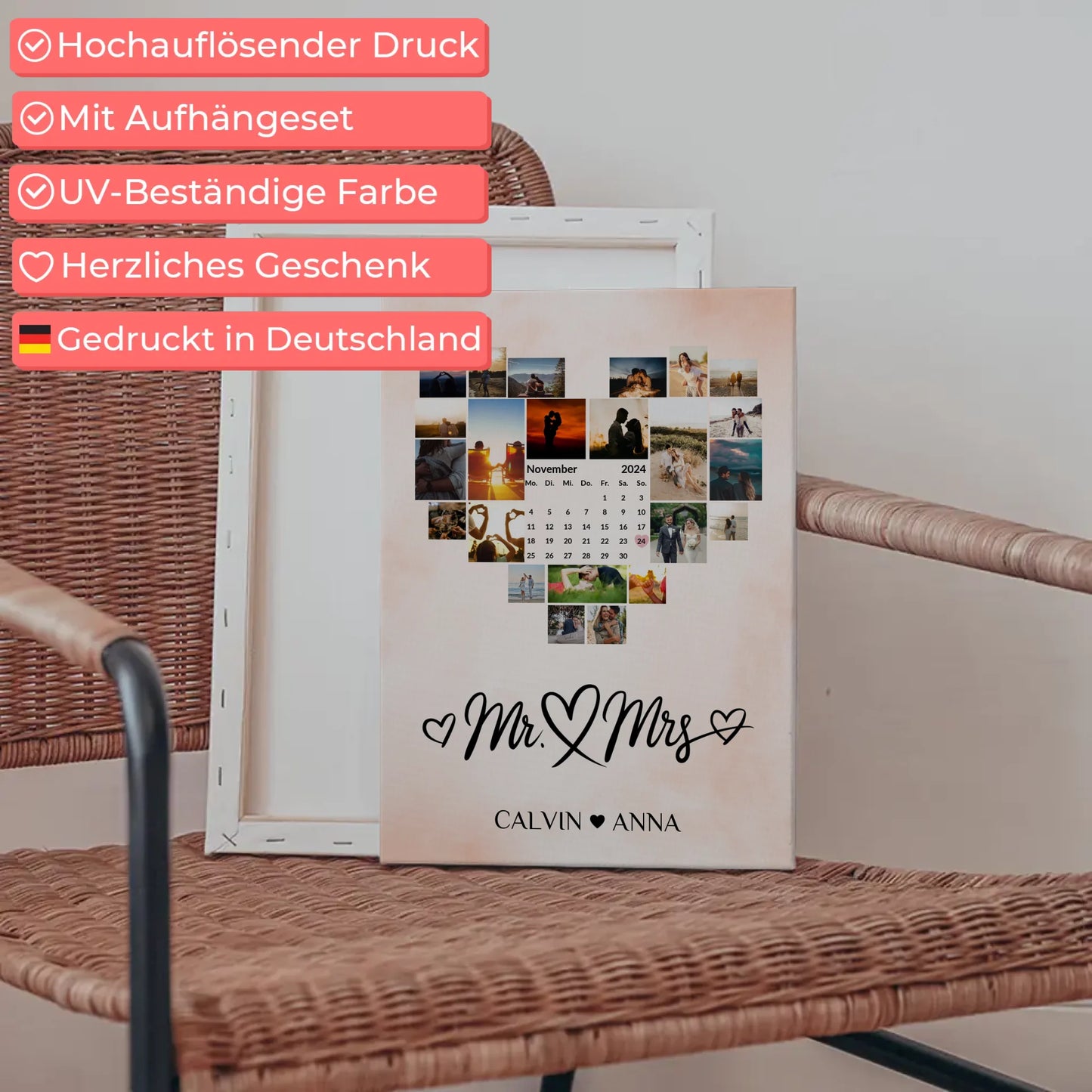 Personalisierte PaarFotoleinwand Fotocollage Mr & Mrs Geschenk