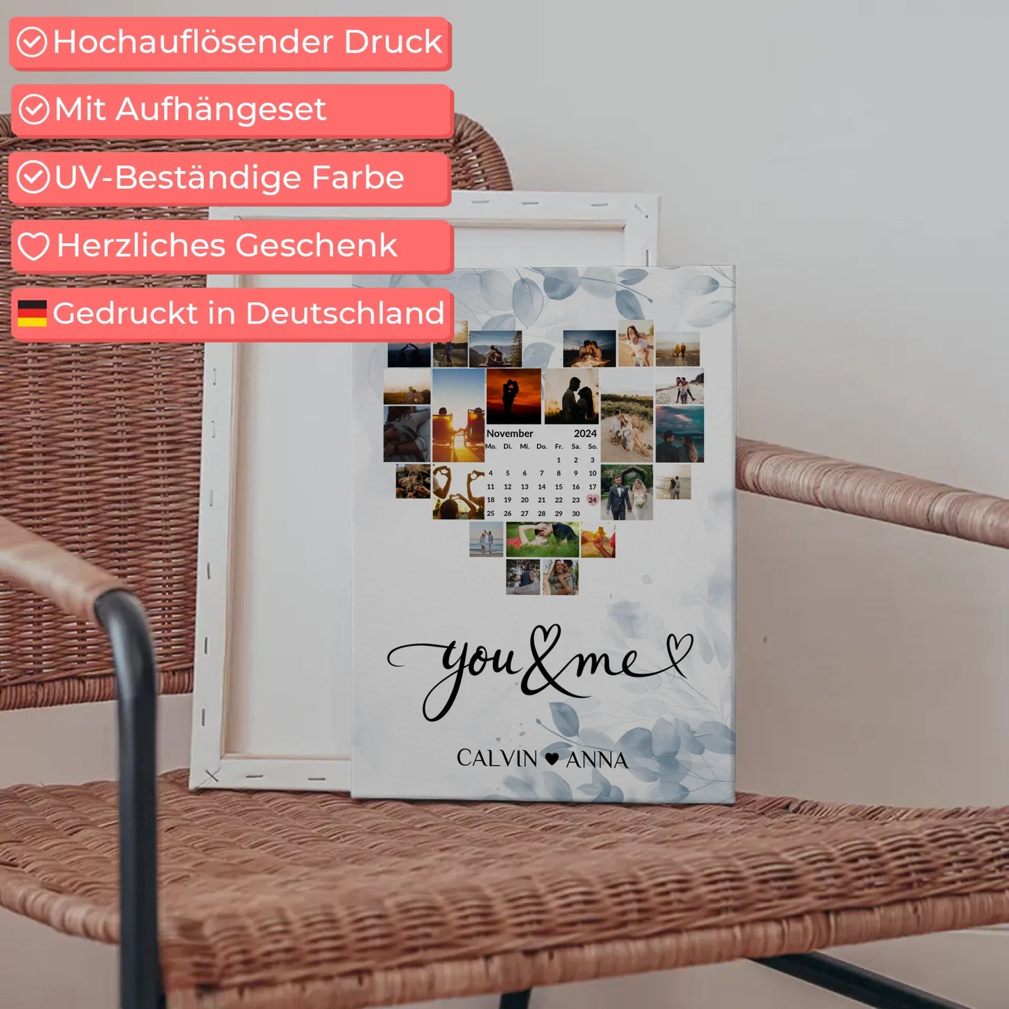 Valentinstag Leinwand Fotocollage You & Me Geschenkideen