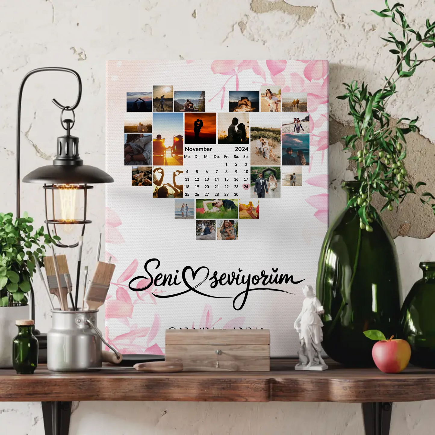 Paar Fotoleinwand Fotocollage Seni Seviyorum Geschenkidee Freundin