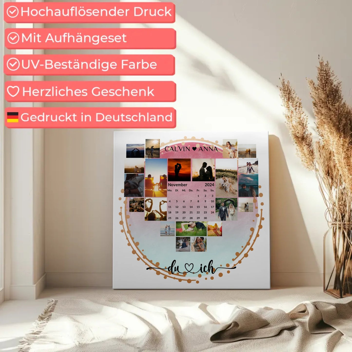 Leinwand personalisiert Fotocollage Du & Ich für Liebende