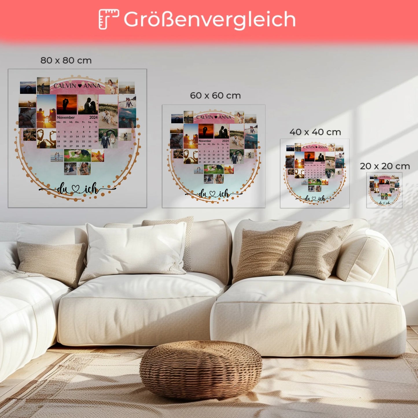 Leinwand personalisiert Fotocollage Du & Ich für Liebende