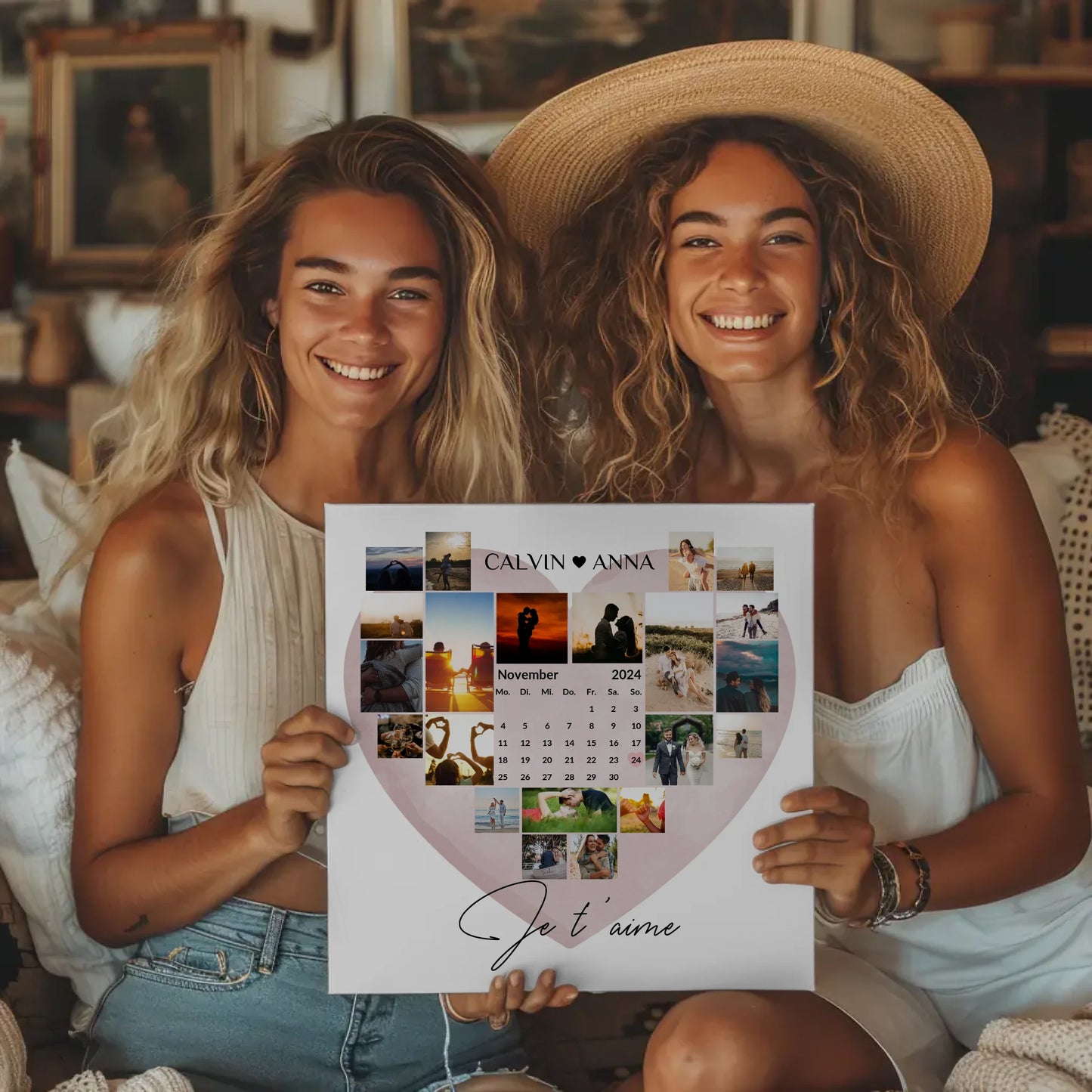 Personalisierte Fotoleinwand Fotocollage Je T Aime Kunstwerk