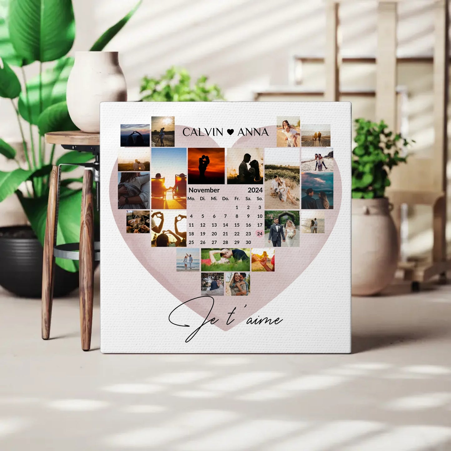 Personalisierte Fotoleinwand Fotocollage Je T Aime Kunstwerk