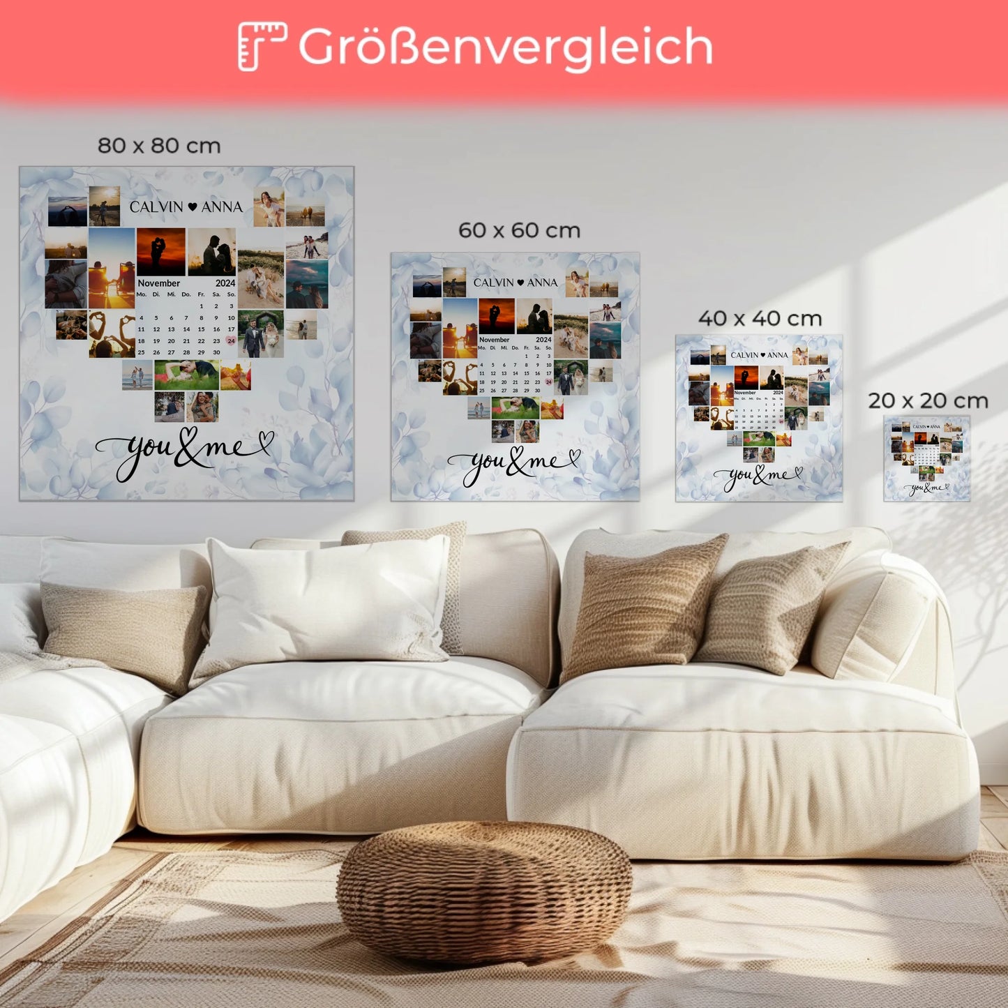 Personalisierte Fotoleinwand Liebe Fotocollage You & Me