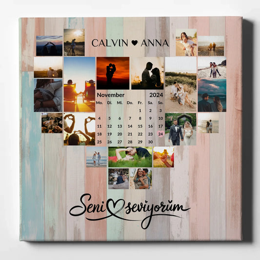 Leinwand Personalisiert Fotocollage Seni Seviyorum Geschenk
