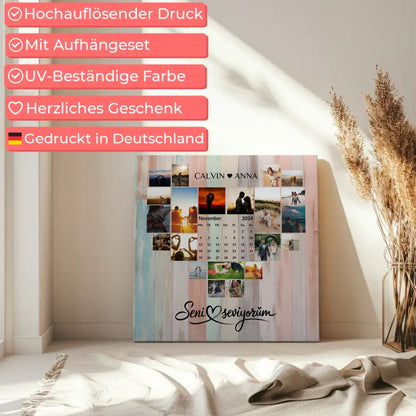 Leinwand Personalisiert Fotocollage Seni Seviyorum Geschenk