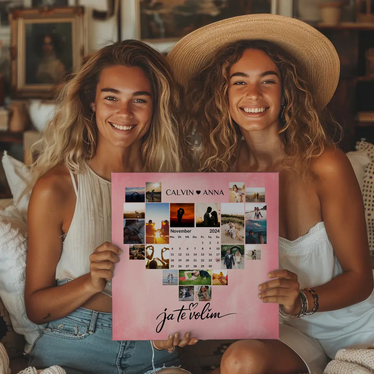 Personalisierte Fotoleinwand Paare Fotocollage Ja Te Volim