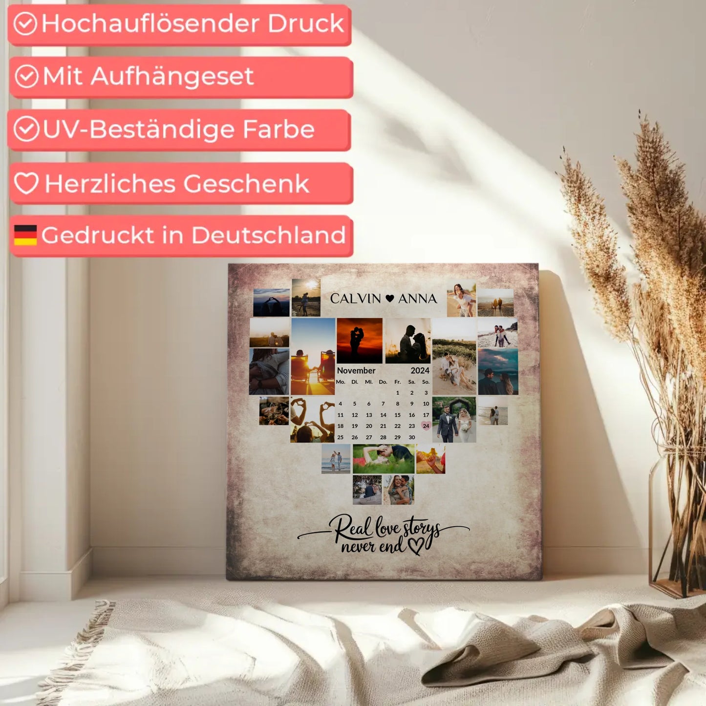Personalisierte Fotoleinwand Liebe Fotocollage Real Love Storys