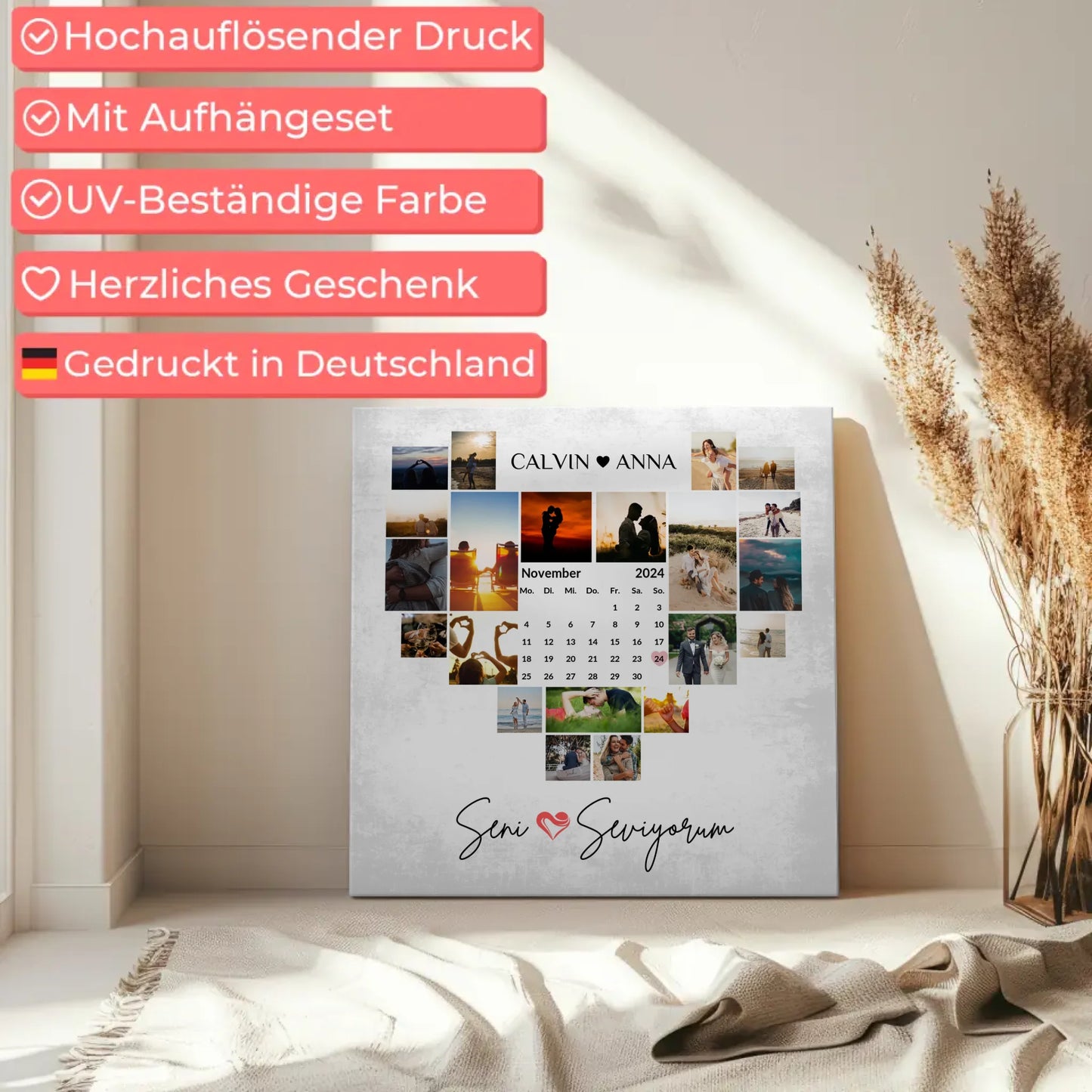 Paar Fotoleinwand Fotocollage Seni Seviyorum Geschenkidee