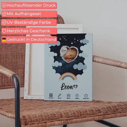 Personalisiertes Geburtsposter Stern Foto Herz für Jungen Blau