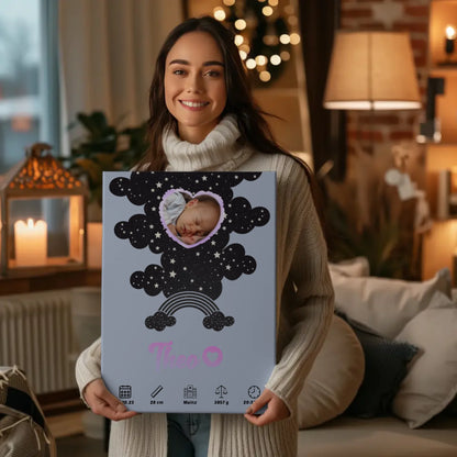 Geburtsposter Personalisiert Foto Herz Pünktchen Jungen Blau