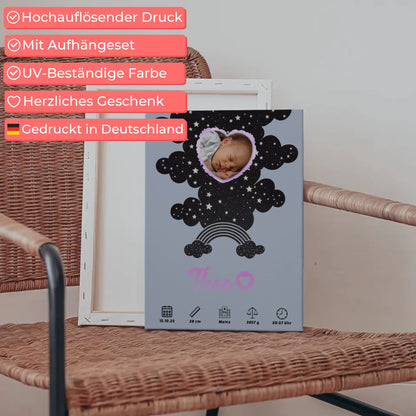 Geburtsposter Personalisiert Foto Herz Pünktchen Jungen Blau