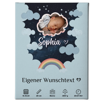 Personalisierte Geburts Leinwand Foto Wolke Geburtsposter Sternchen