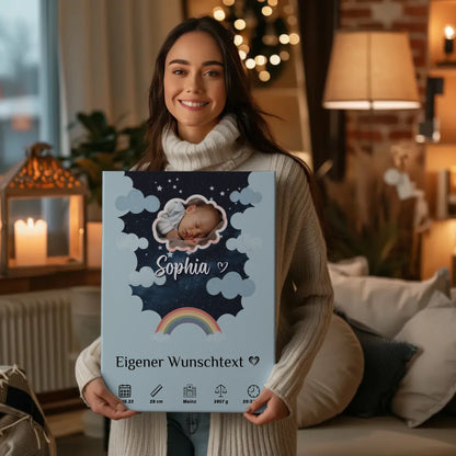 Personalisierte Geburts Leinwand Foto Wolke Geburtsposter Sternchen