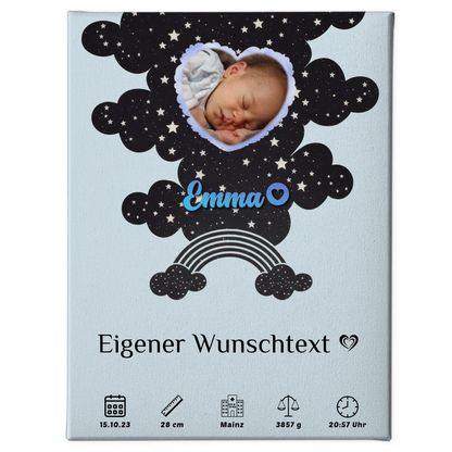 Personalisierte Fotoleinwand Geburt Foto Herz Little Stars