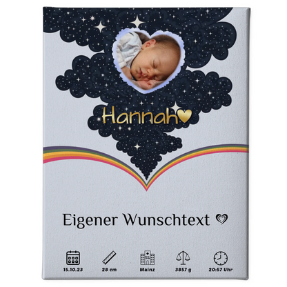 Personalisierte Leinwand Zur Geburt Foto Herz Punkte Mädchen