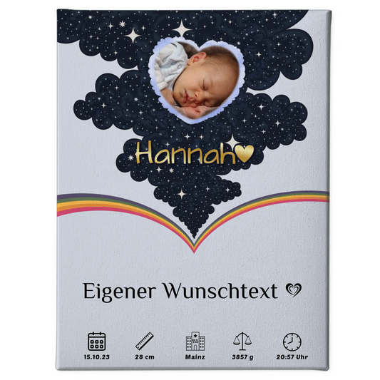 Personalisierte Leinwand Zur Geburt Foto Herz Punkte Mädchen