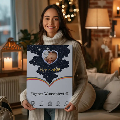 Personalisierte Leinwand Zur Geburt Foto Herz Punkte Mädchen