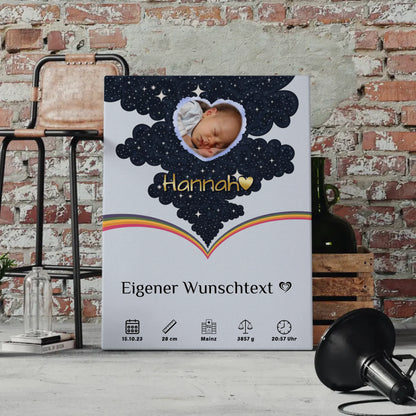 Personalisierte Leinwand Zur Geburt Foto Herz Punkte Mädchen