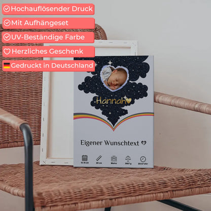Personalisierte Leinwand Zur Geburt Foto Herz Punkte Mädchen