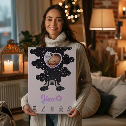 Geburtsposter Personalisiert Foto Herz Sternchen für Mädchen