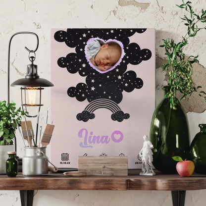 Geburtsposter Personalisiert Foto Herz Sternchen für Mädchen