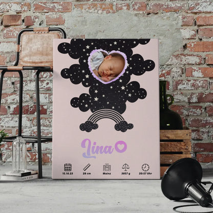 Geburtsposter Personalisiert Foto Herz Sternchen für Mädchen