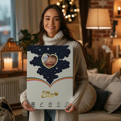 Personalisierte Leinwand Geburtsdaten Foto Herz Geburtsposter Little Stars Mädchen